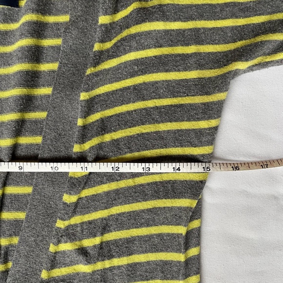 American Eagle Cotton Cardigan Sweater Grey w/ green/yellow stripes SZ Small - Picture 6 of 8